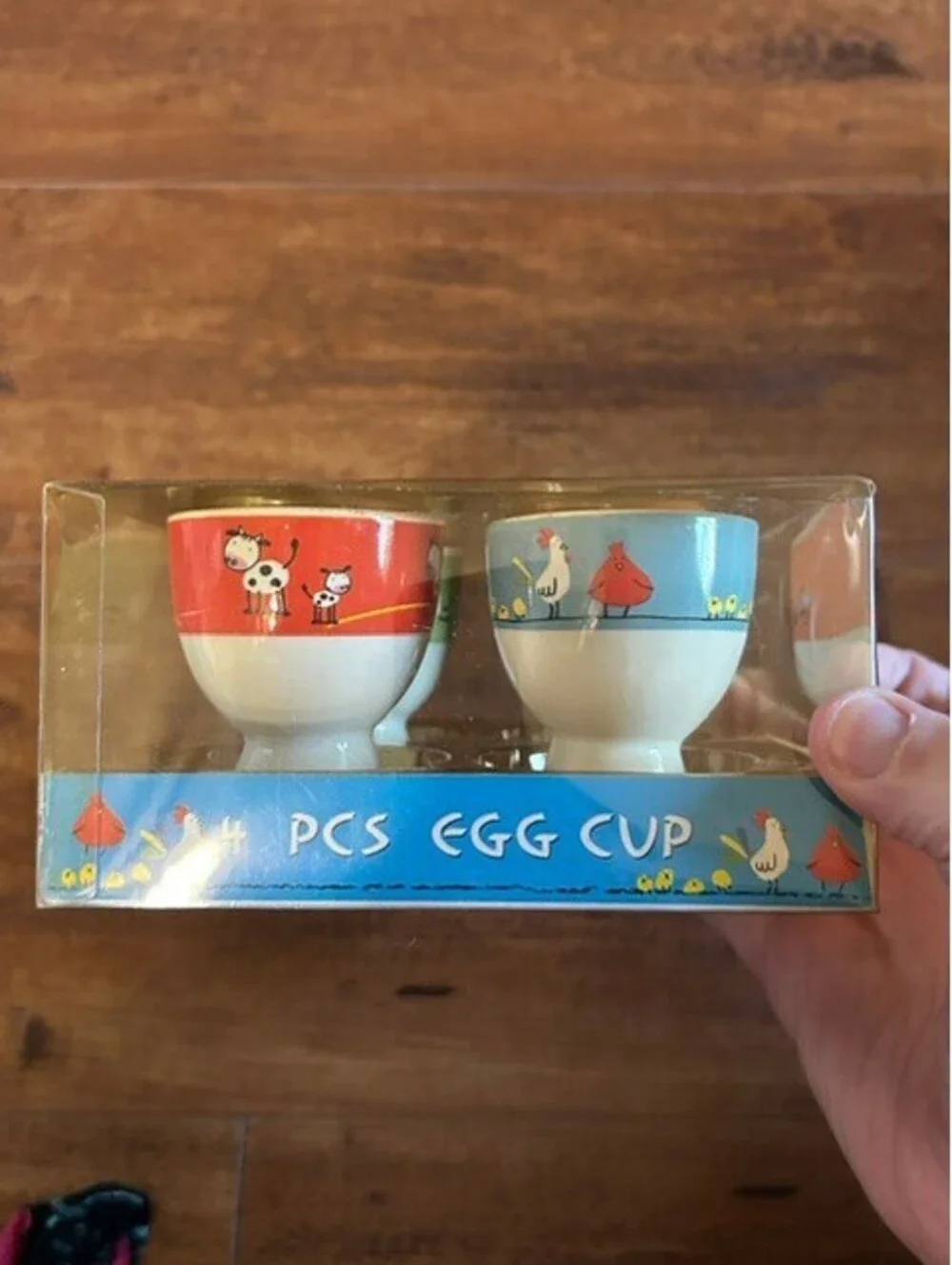 Set of 4 Ceramic Egg Cups with Farm Animal Designs